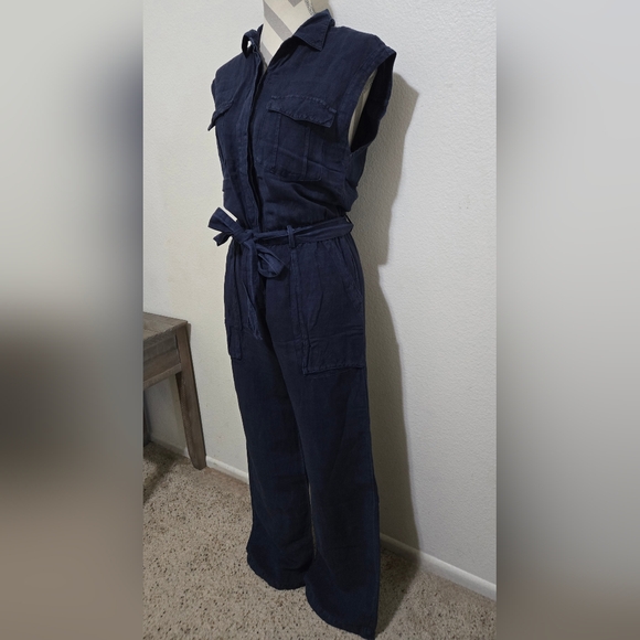 YOUNG FABULOUS & BROKE Cuba Jumpsuit Linen Blend Navy Sleeveless Wide-Leg Small - Picture 4 of 13